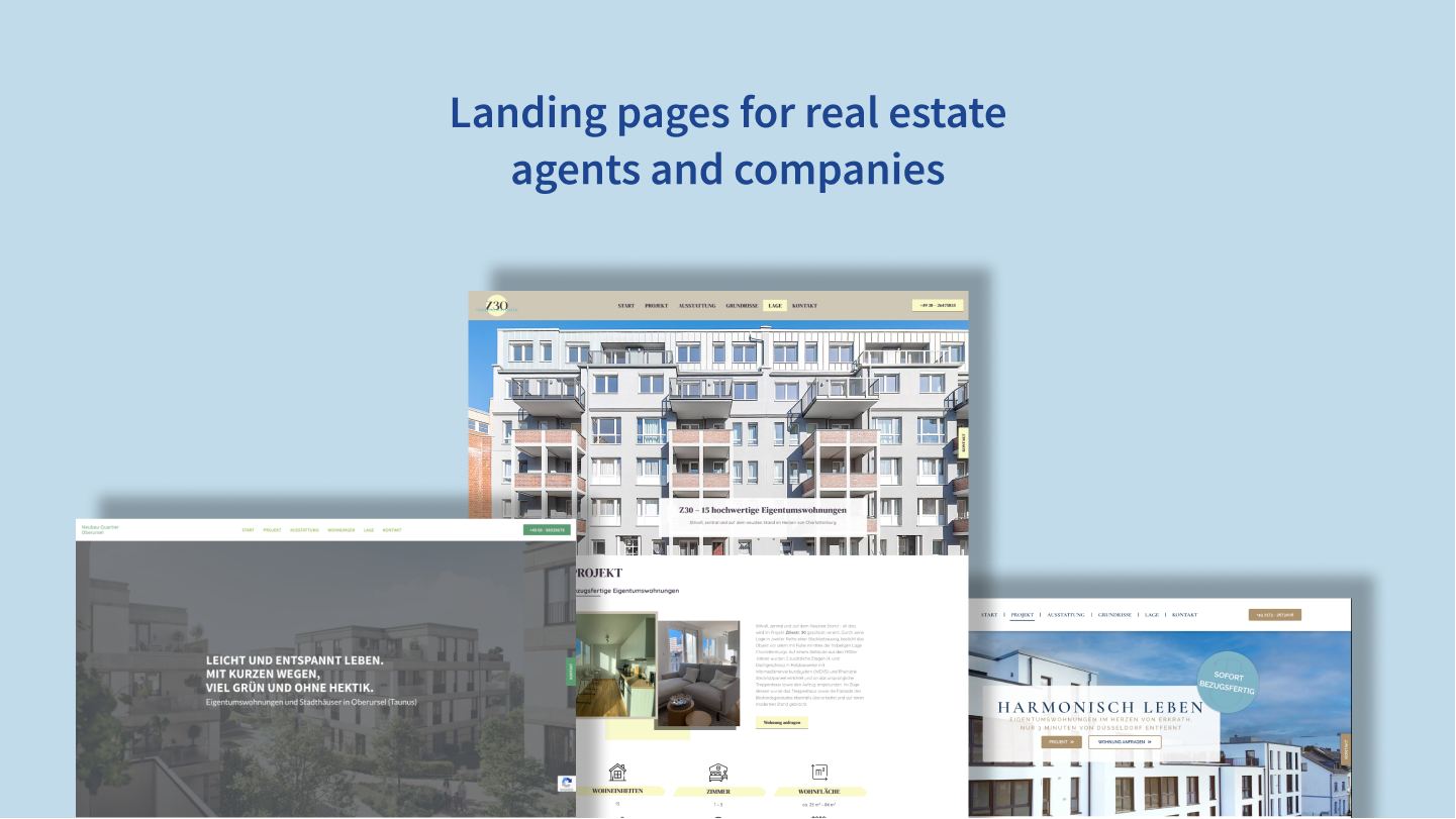 Image teaser of landing pages
